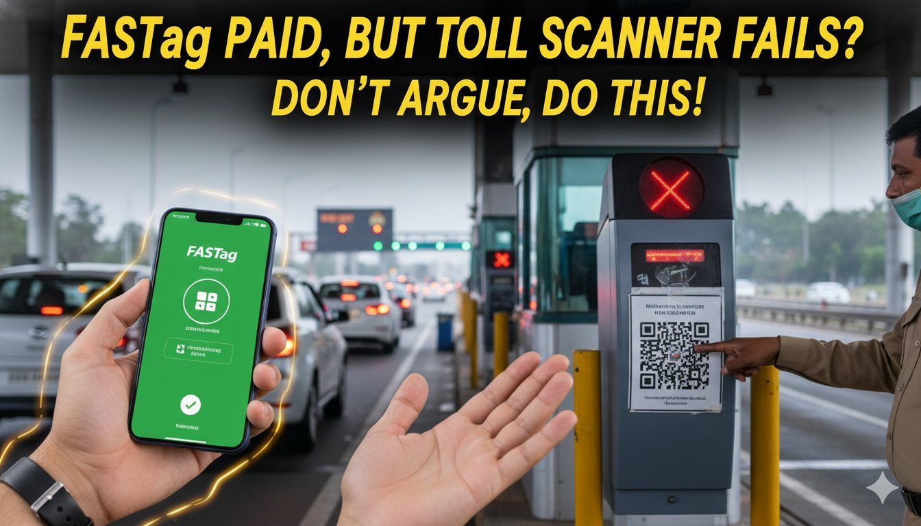 FASTag स्कैन फेल होने पर टोल प्लाजा पर रुकी कार