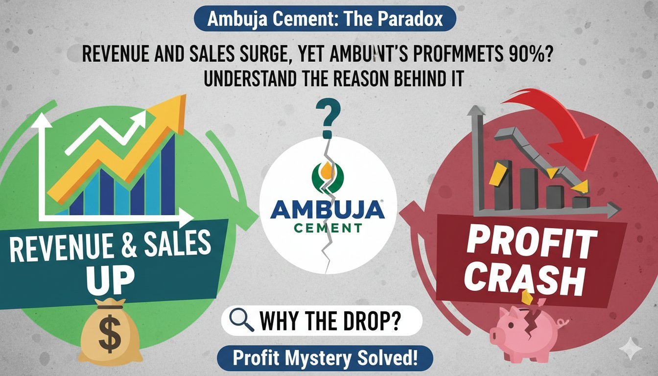 अंबुजा सीमेंट के फाइनेंशियल चार्ट में प्रॉफिट गिरावट दिखाते ग्राफ