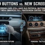 विदेशी कार डैशबोर्ड में फिजिकल बटन और भारतीय कार में टचस्क्रीन का तुलनात्मक दृश्य
