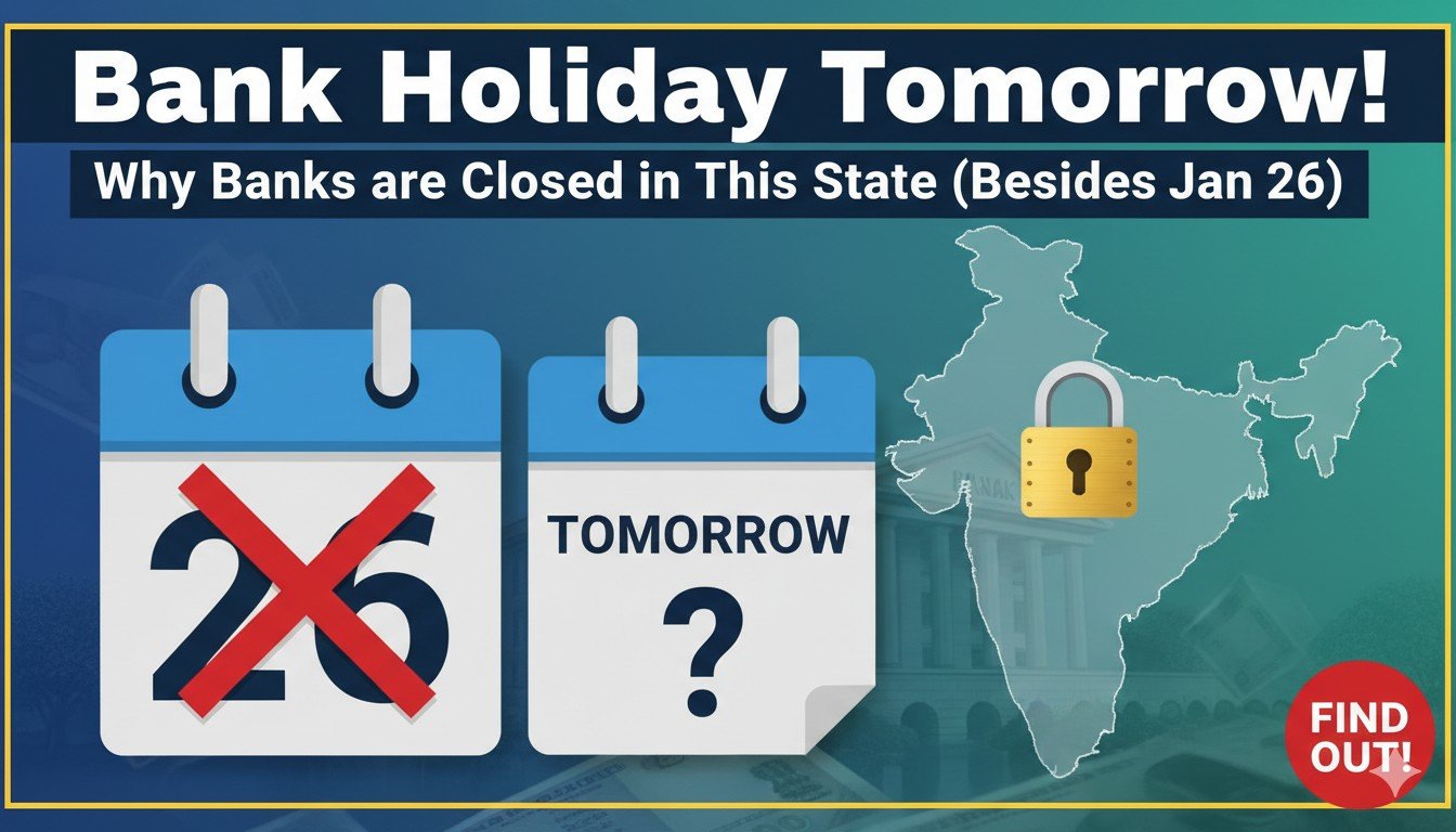 बंद बैंक शाखा का दृश्य जहां हड़ताल का बैनर लगा है और लोग बाहर इंतजार कर रहे हैं