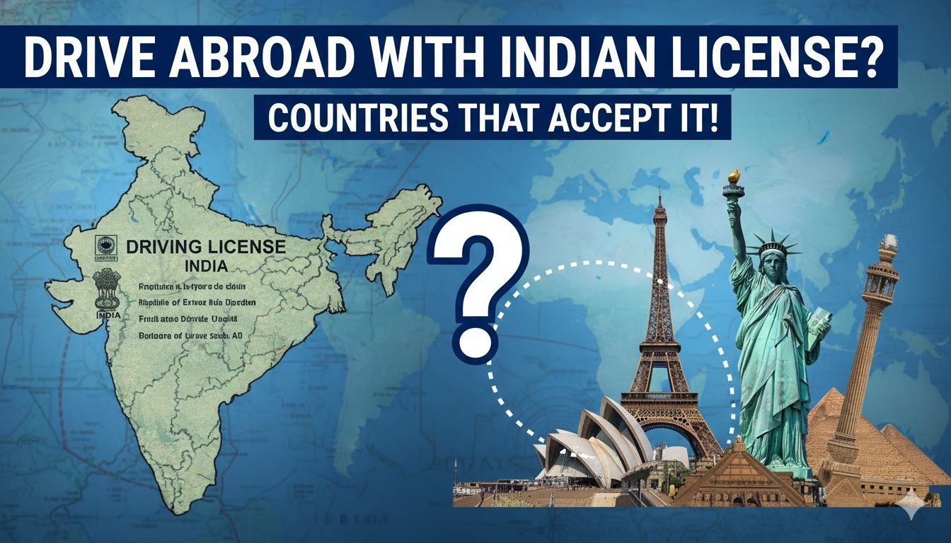 भारतीय ड्राइविंग लाइसेंस के साथ अंतरराष्ट्रीय सड़कों पर कार चलाते व्यक्ति की छवि