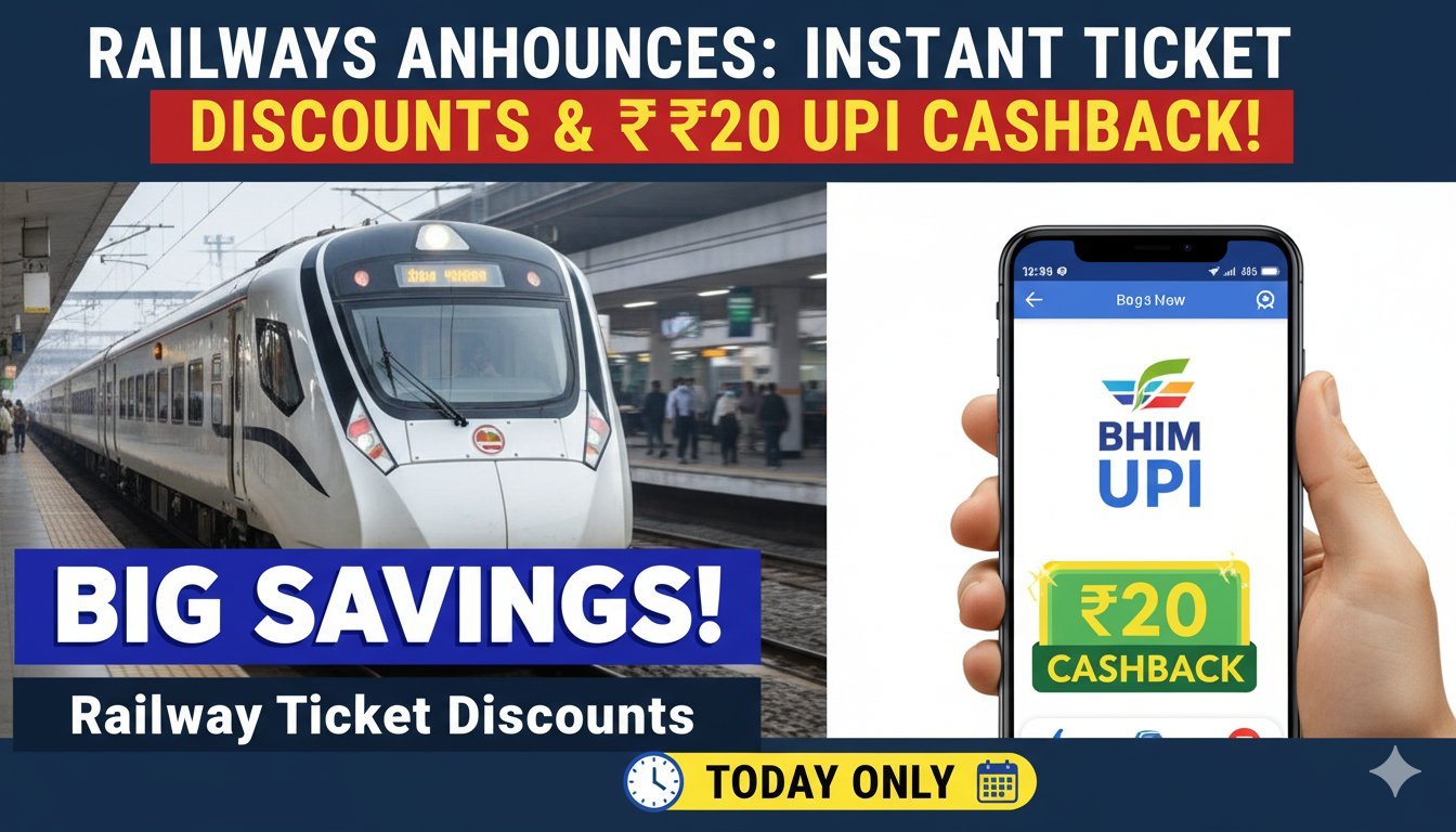 रेलवे टिकट बुकिंग पर BHIM UPI कैशबैक और छूट ऑफर।