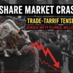 भारतीय शेयर बाजार में गिरावट दिखाता ग्राफ, सेंसेक्स और निफ्टी के साथ लाल तीर।