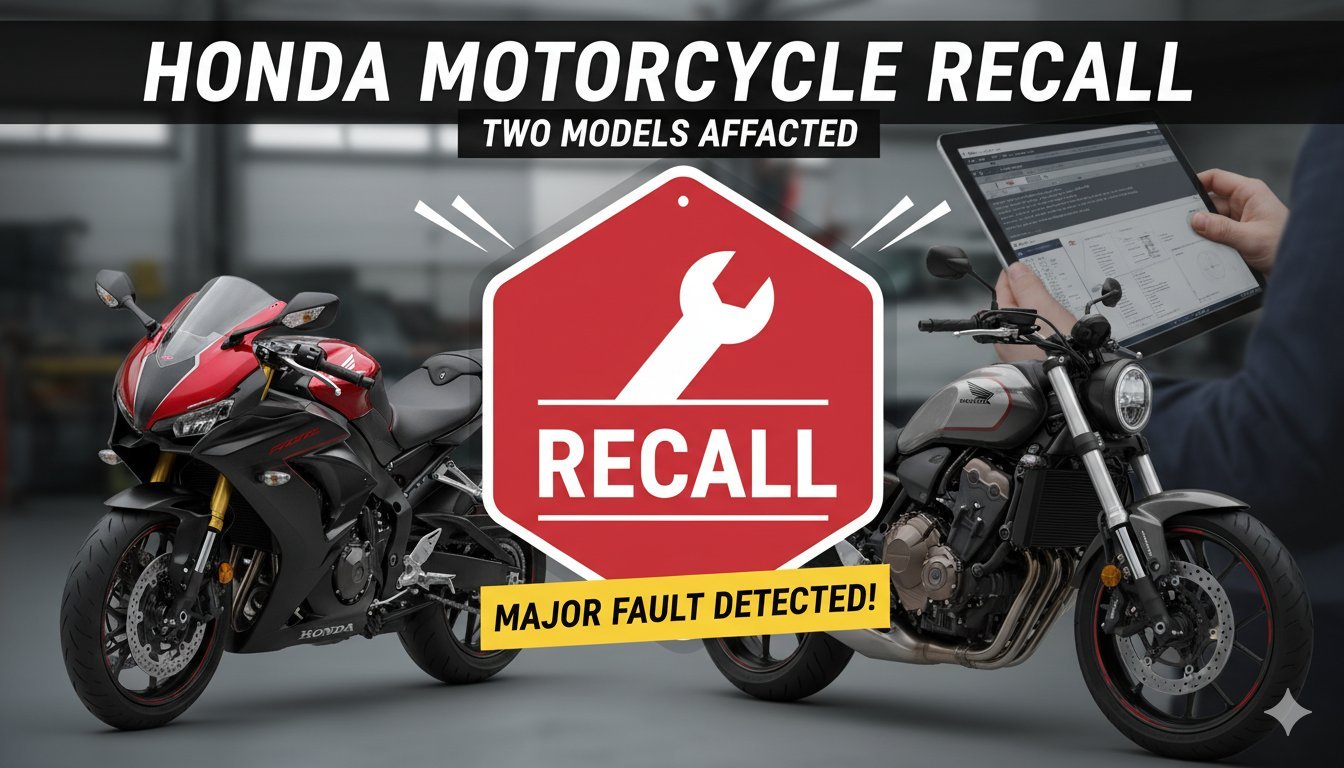 होंडा CBR650R मोटरसाइकिल रोड पर, रिकॉल नोटिस के साथ