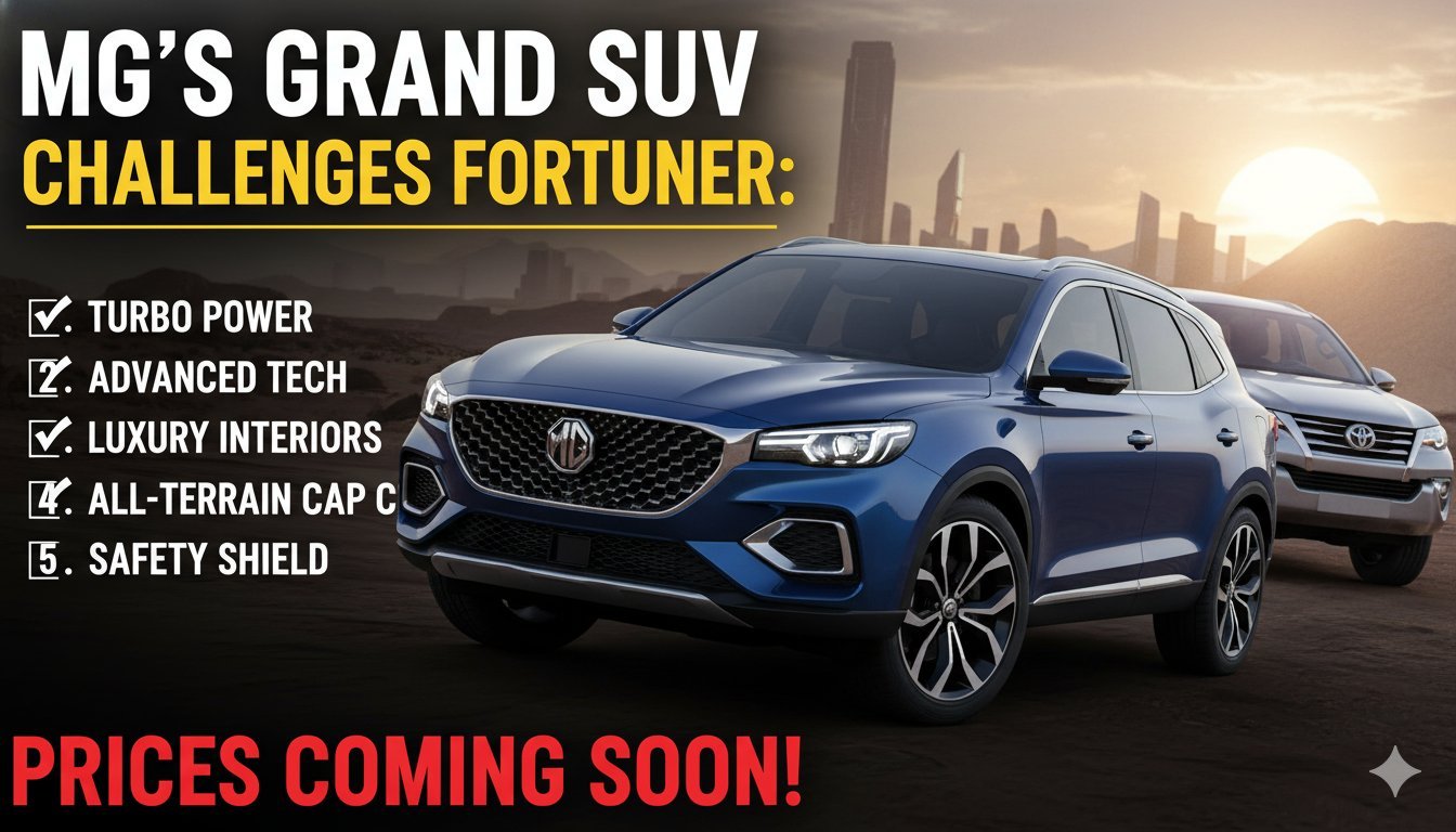 MG Majestor SUV front view with bold grille and muscular stance competing against Toyota Fortuner