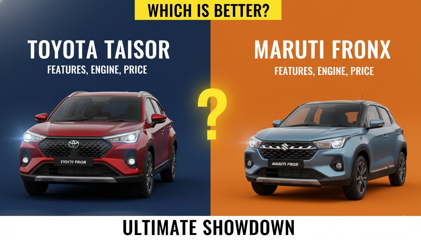 Alt Text for featured image : Toyota Urban Cruiser Taisor और Maruti Suzuki Fronx की साइड बाय साइड तुलना इमेज, फ्रंट और साइड व्यू