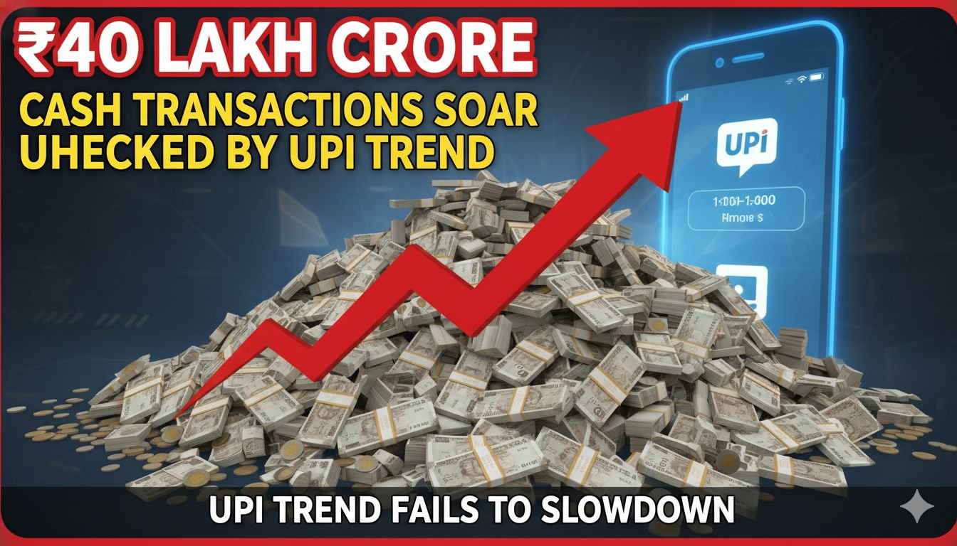 भारत में कैश और UPI के आंकड़े दिखाते ग्राफ, 40 लाख करोड़ करेंसी सर्कुलेशन और 28 लाख करोड़ UPI वैल्यू