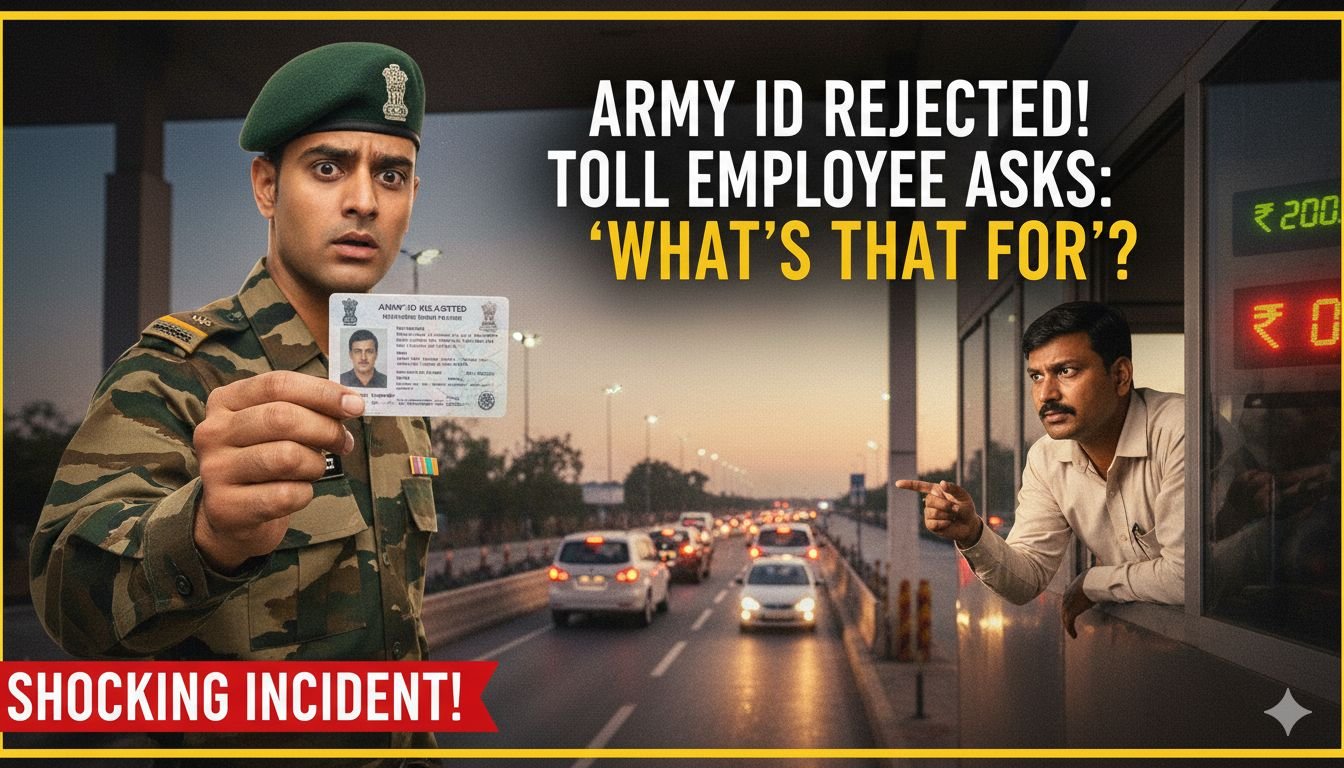 सेना अधिकारी टोल प्लाजा पर आईडी कार्ड दिखाते हुए, कर्मचारी से बातचीत करते नजर आ रहे हैं