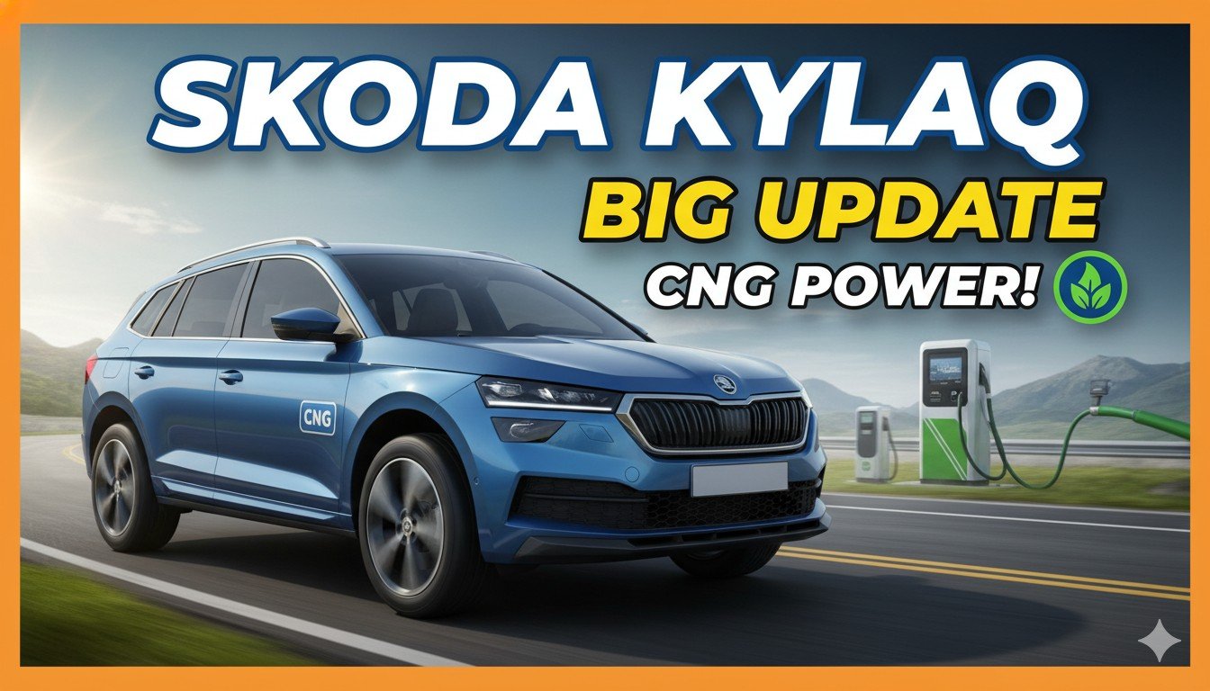 स्कोडा काइलक SUV का CNG वेरिएंट कॉन्सेप्ट इमेज, जिसमें CNG बैज और SUV डिजाइन दिख रहा है।